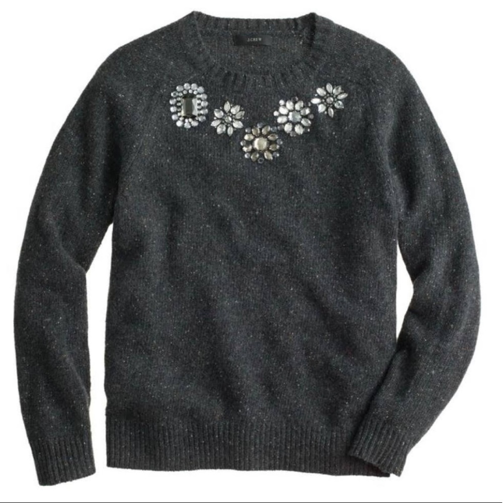 JCrew Jeweled Grey Knit Sweater